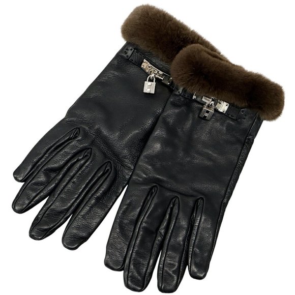Hermes Accessories - Hermes Hermès Kelly Gloves for Women, Leather, Silk, Mink, Black, Brown, Fur,